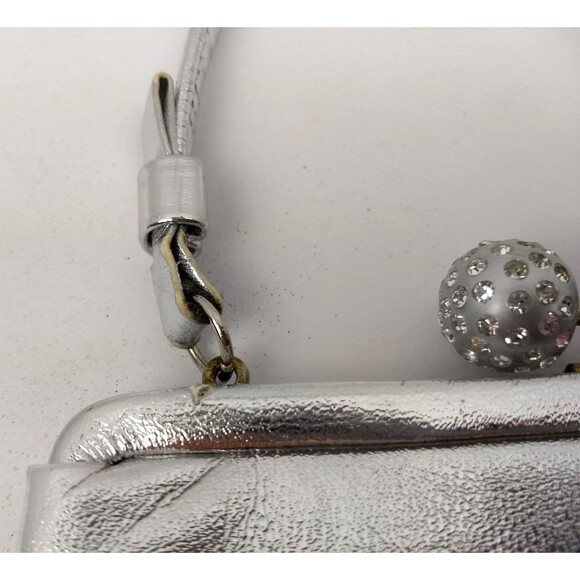 Vintage AFTER FIVE Silver Evening Clutch Hand Bag Rhinestone Orbs Kiss‎ Lock - Picture 4 of 16